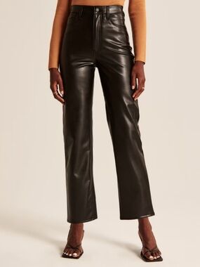 Abercrombie and Fitch Vegan leather ankle straight leg pants High-Rise Black 28